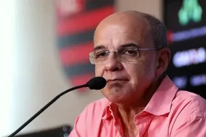 The former president of Brazilian soccer club Flamengo Eduardo Bandeira de Mello in a press conference